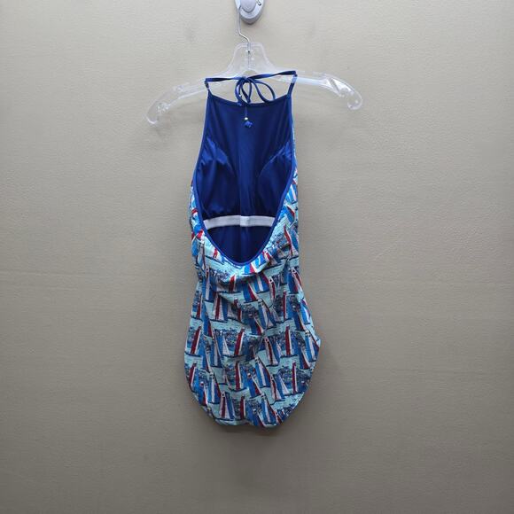 Vineyard Vines One Piece Swimsuit America's Cup Yacht Halter Multicolor Medium - Picture 3 of 9